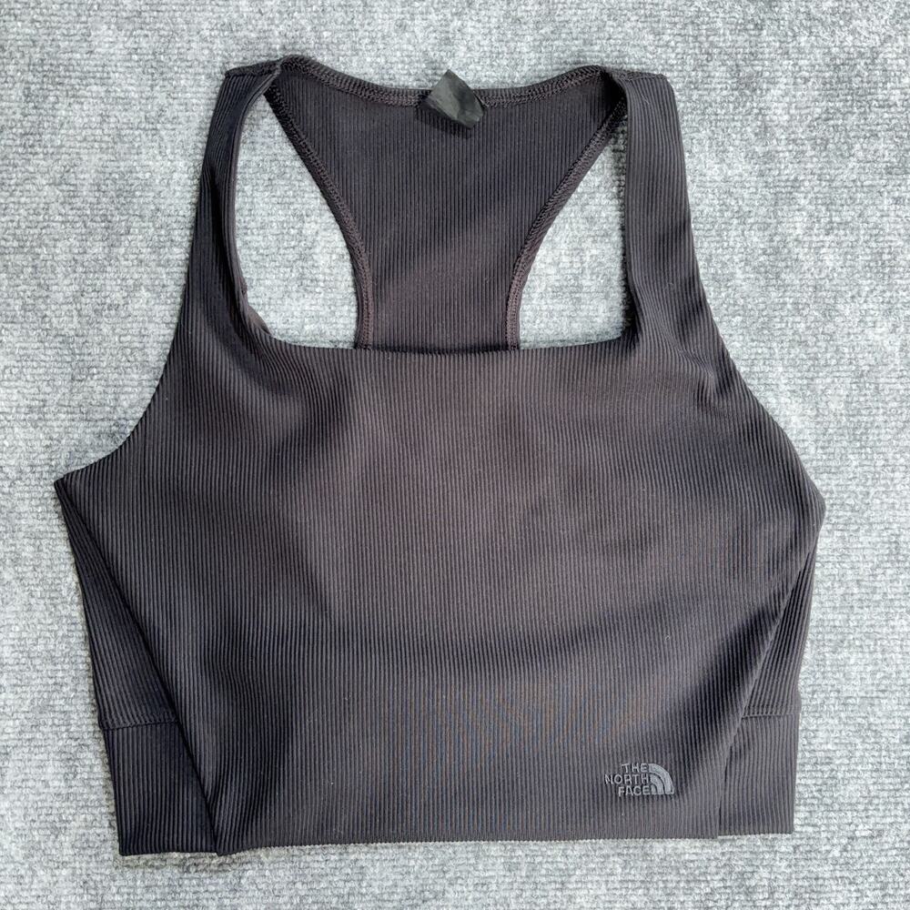 The North Face Womens XL Black Ribbed Crop Tank Sports Bra Racerback Lined